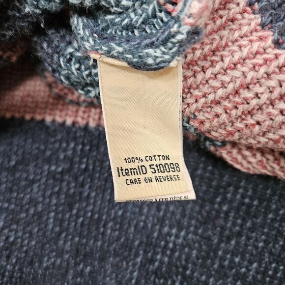 LL Bean Coastal Cotton Knit Sweater Pink Blue Striped Pullover Crew Neck Medium - Picture 4 of 6